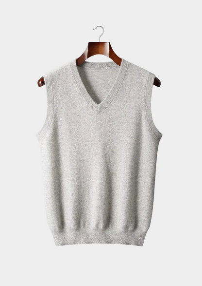 Men's V-Neck Vest Grey Extra-Fine Merino Wool 1