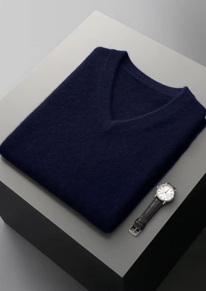 Men's V-Neck Vest Grey Extra-Fine Merino Wool 12