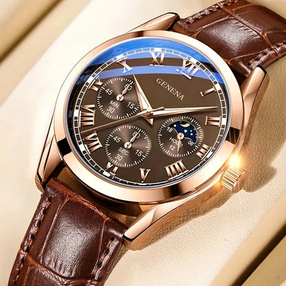 Men's Watch Black Alloy Leather Band