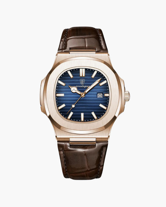 Men's Watch Black Leather Stainless Steel 41MM