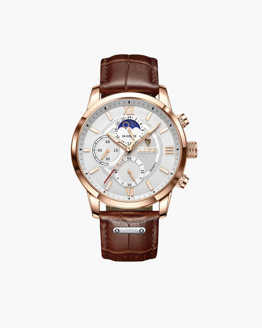 Men's Watch Black Leather Waterproof Classic
