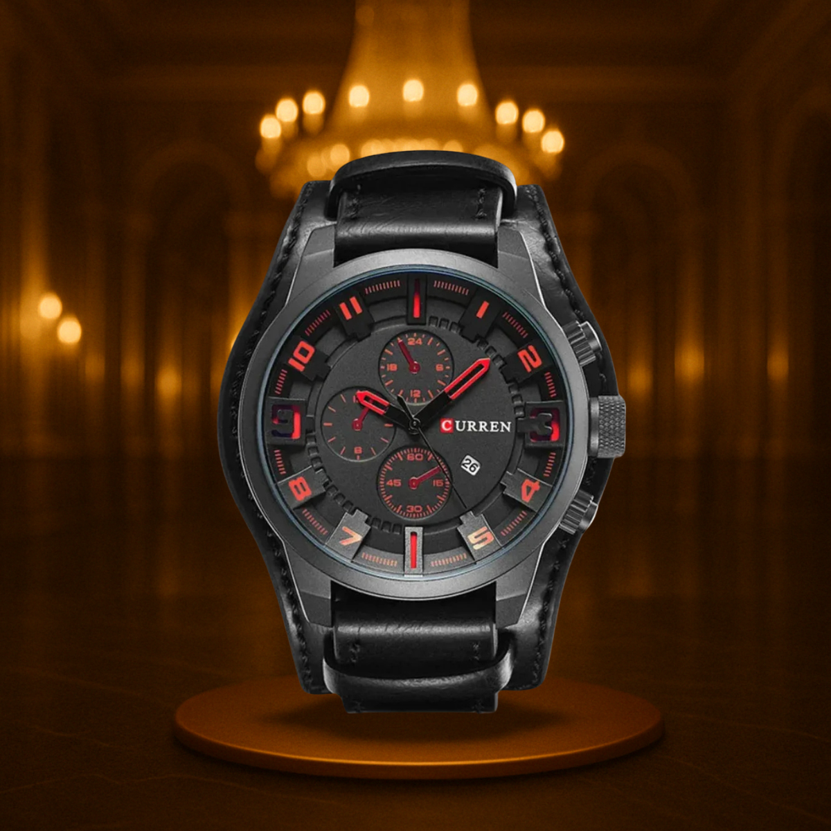 Men's Watch Black Quartz Military Sports 46mm