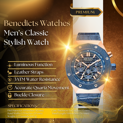 Men's Watch Black Stainless Steel 44mm Quartz Chronograph