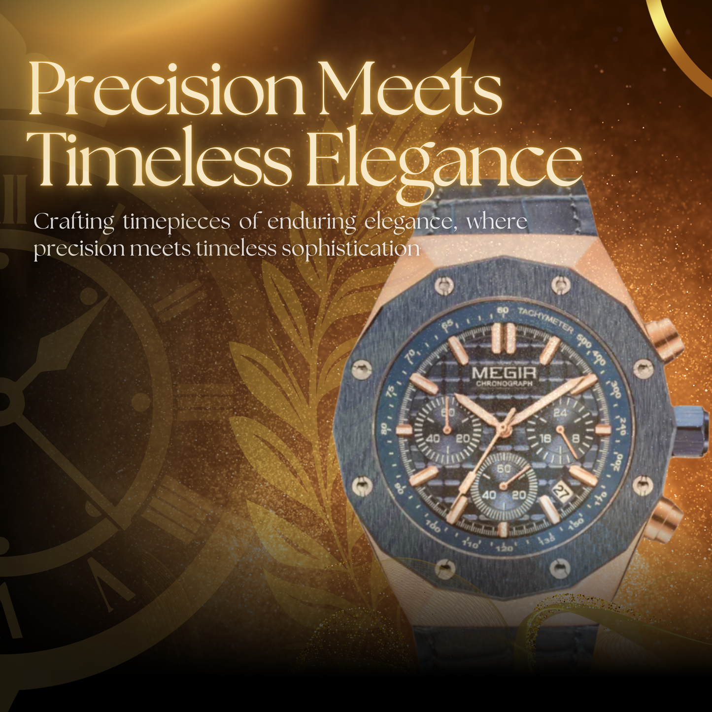 Men's Watch Black Stainless Steel 44mm Quartz Chronograph