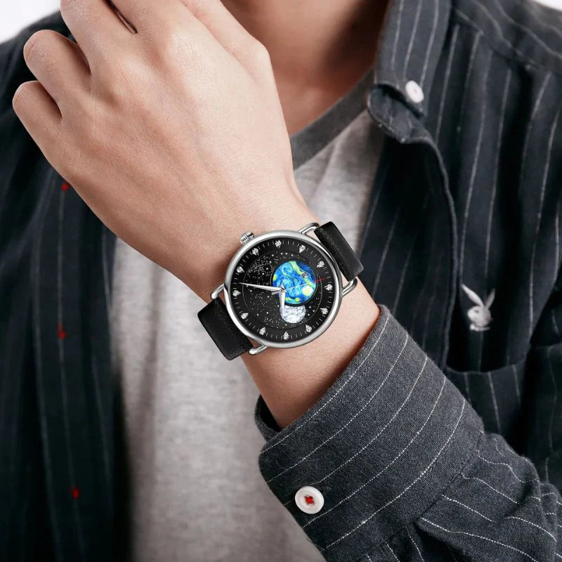 Men's Watch Black Stainless Steel Mechanical with Calendar Display