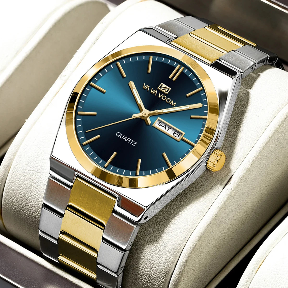 Men's Watch Blue Gold Stainless Steel Luxury Quartz 40mm