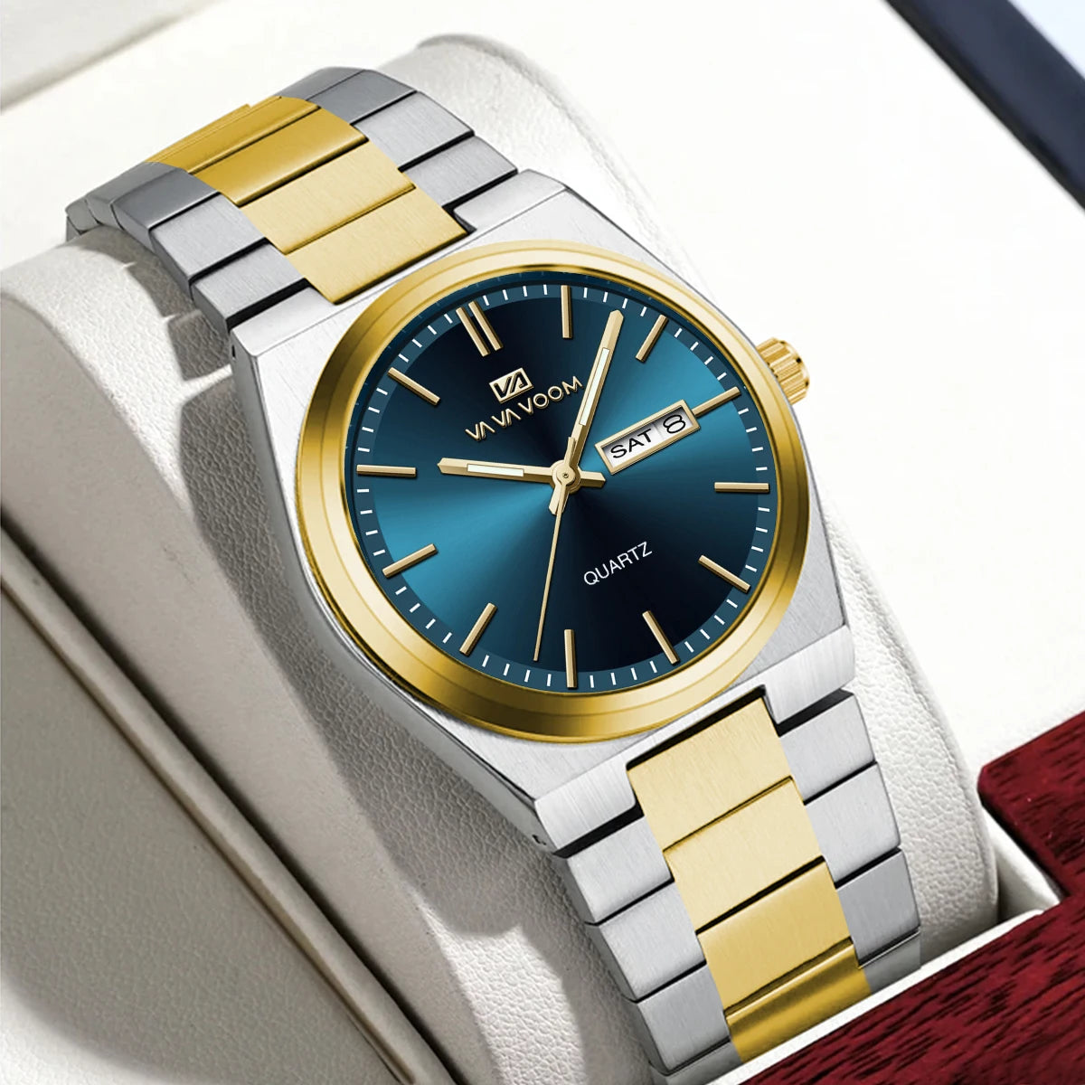 Men's Watch Blue Gold Stainless Steel Luxury Quartz 40mm