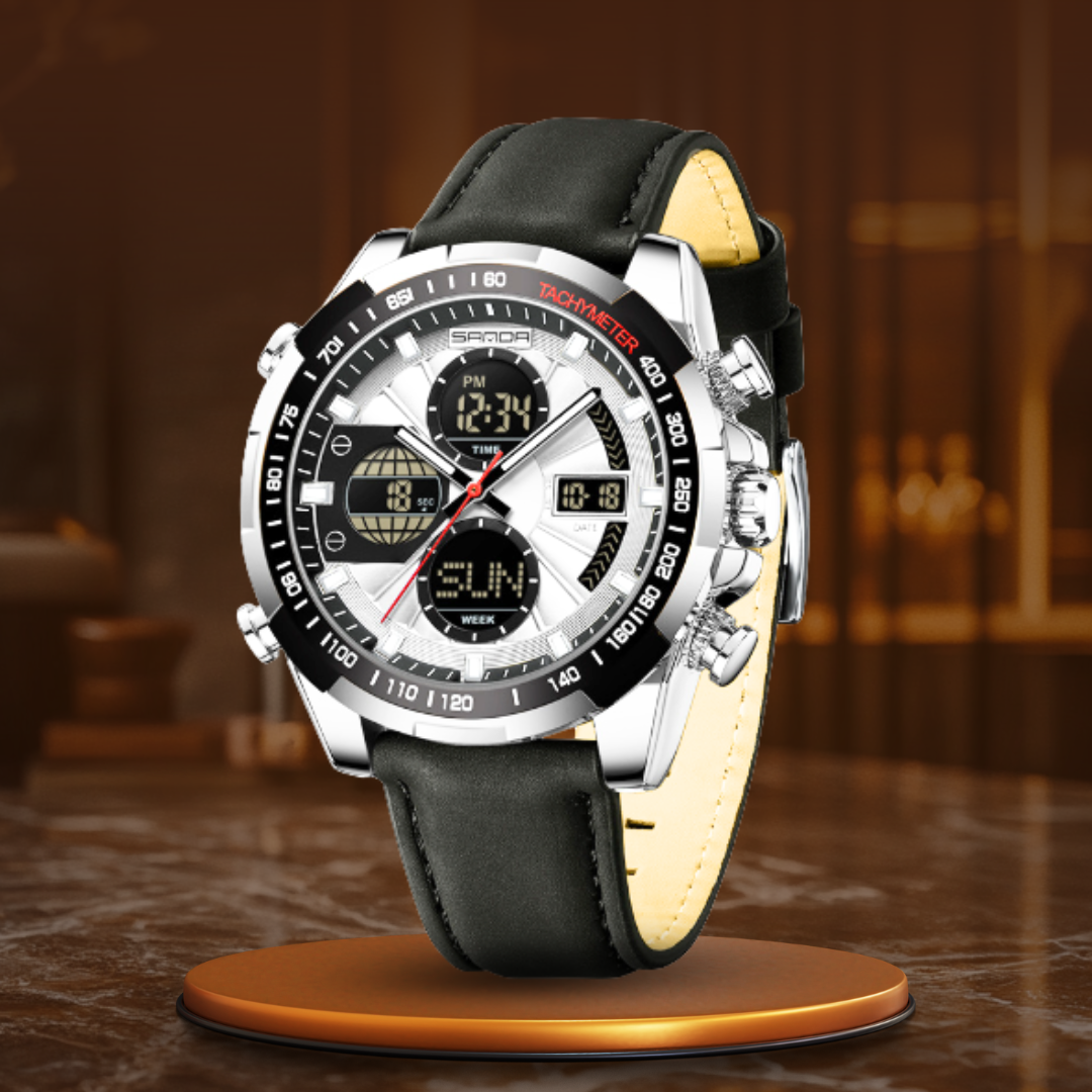 Men's Watch Green Leather Water Resistant Military Sports Design 3
