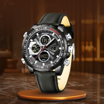 Men's Watch Green Leather Water Resistant Military Sports Design 4