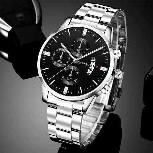 Men's Watch Silver Stainless Steel Quartz Business Style