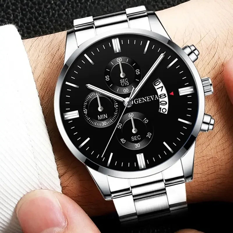 Men's Watch Silver Stainless Steel Quartz Business Style