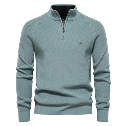 Men's Zip-Up Sweater Blue Knit 0