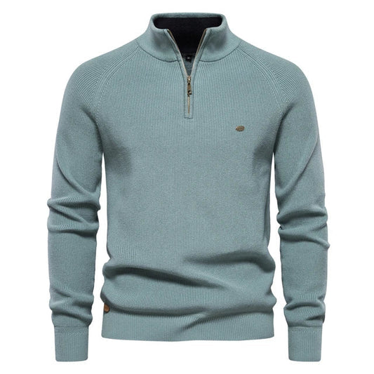 Men's Zip-Up Sweater Blue Knit 0