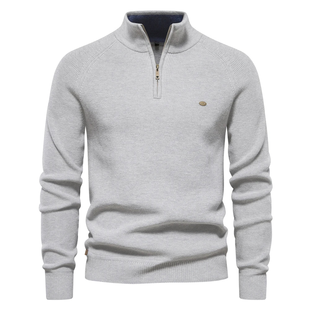Men's Zip-Up Sweater Blue Knit 1