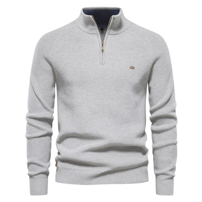 Men's Zip-Up Sweater Blue Knit 1