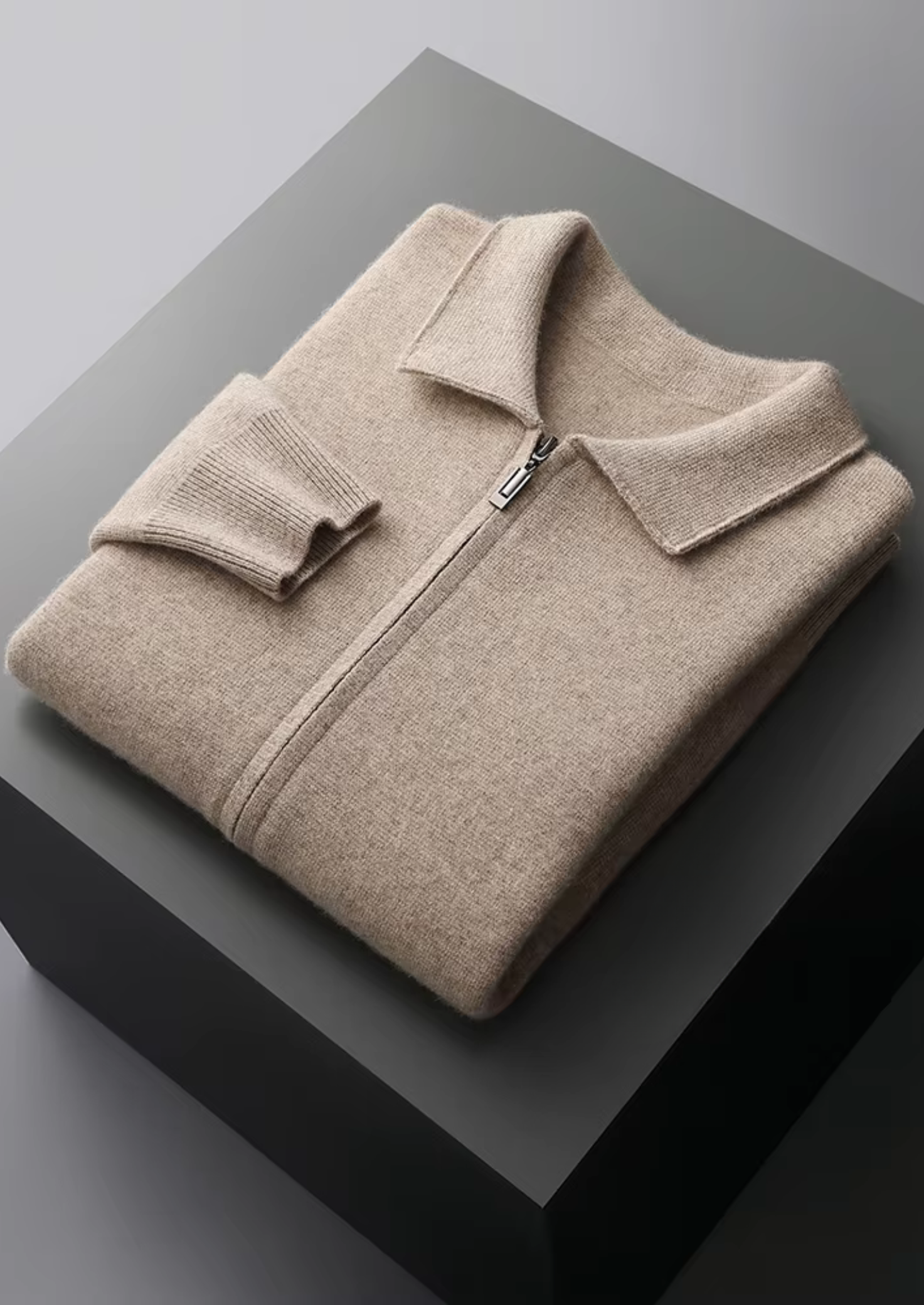 Men's Zip Polo Cardigan Grey Extra-Fine Merino Wool 0