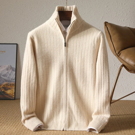 Men's Zip Up Cardigan Black 100% Merino Wool 0