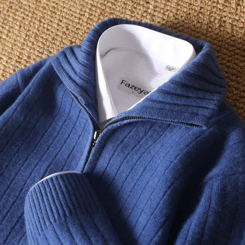 Men's Zip Up Cardigan Black 100% Merino Wool 5