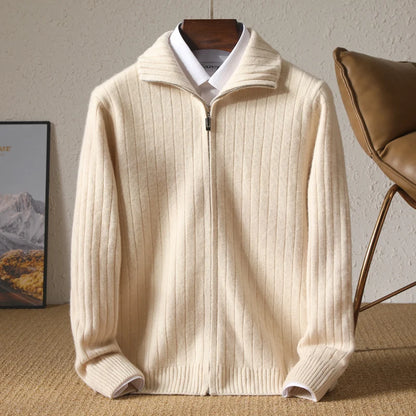 Men's Zip Up Cardigan Black 100% Merino Wool 6