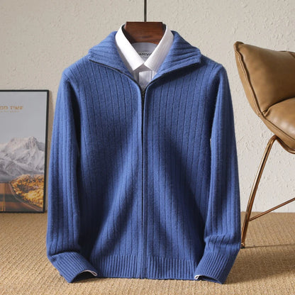 Men's Zip Up Cardigan Black 100% Merino Wool 8