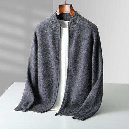 Men's Zip Up Cardigan Grey 100% Merino Wool 3