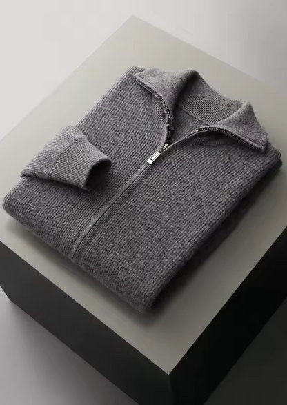 Men's Zip Up Cardigan Grey Extra-Fine Merino Wool 9