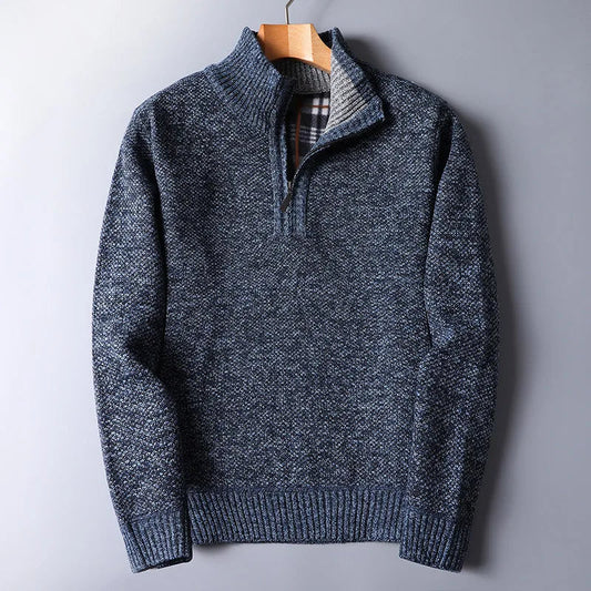 Men's Zip Up Cardigan Grey Wool with Quarter Zip Closure