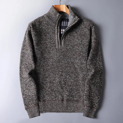 Men's Zip Up Cardigan Grey Wool with Quarter Zip Closure