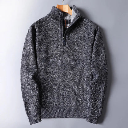Men's Zip Up Cardigan Grey Wool with Quarter Zip Closure