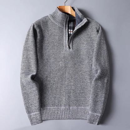 Men's Zip Up Cardigan Grey Wool with Quarter Zip Closure