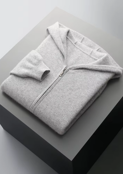 Men's Zipper Hoodie Grey Extra-Fine Merino Wool 0