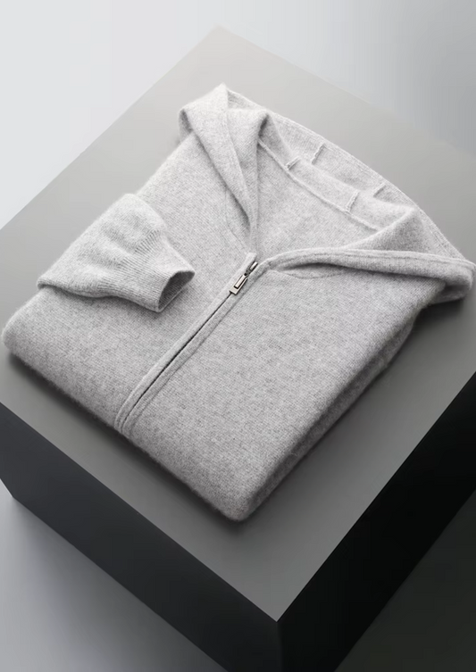 Men's Zipper Hoodie Grey Extra-Fine Merino Wool 0