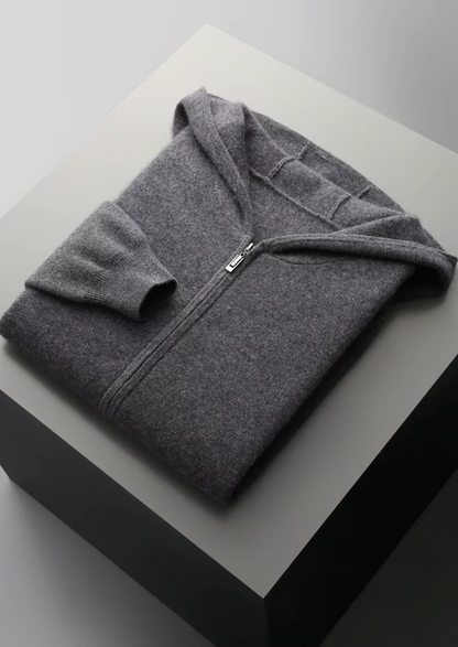 Men's Zipper Hoodie Grey Extra-Fine Merino Wool 10