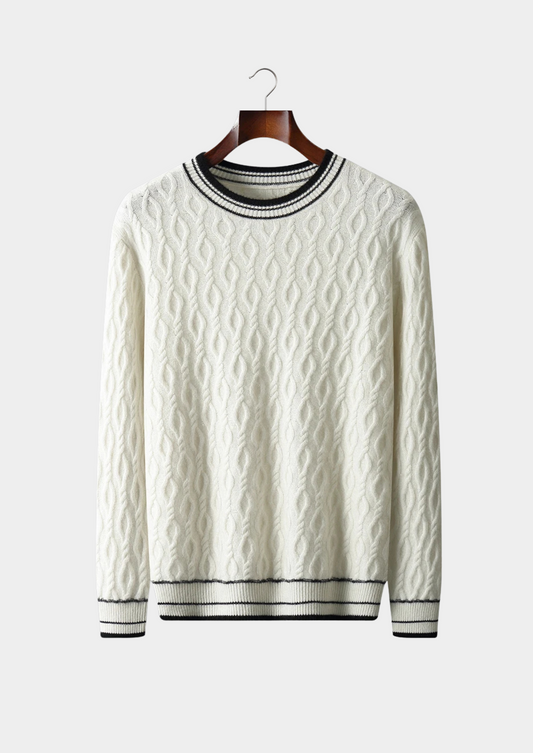 Merino Wool Jacquard Crewneck Sweater Gray 100% Extra-Fine Wool