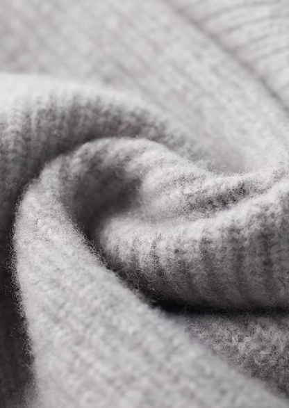 Merino Wool Ribbed Cardigan Gray Extra-Fine