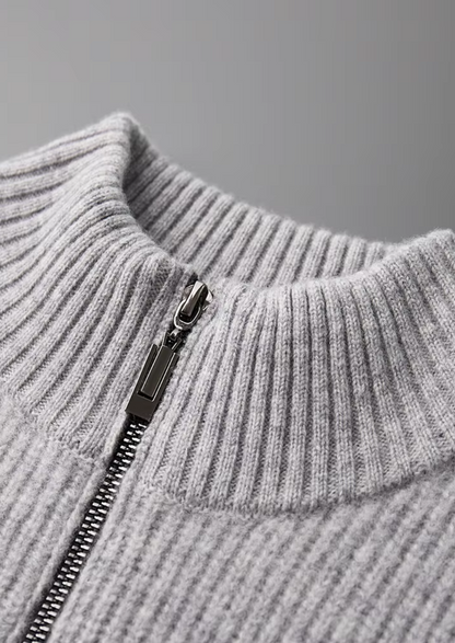 Merino Wool Ribbed Cardigan Gray Extra-Fine