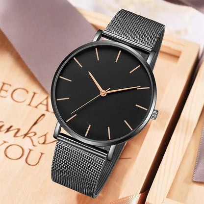 Minimalist Quartz Watch with Stainless Steel Mesh Strap – Sleek Design and Water Resistant 1