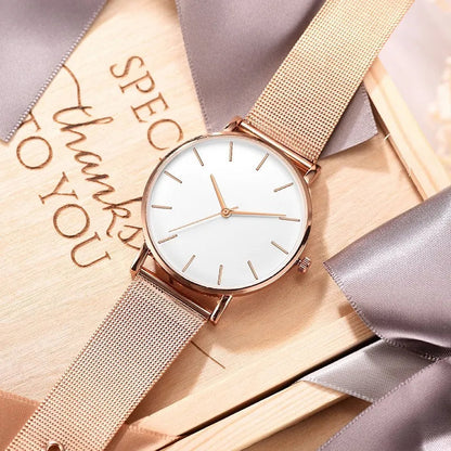 Minimalist Quartz Watch with Stainless Steel Mesh Strap – Sleek Design and Water Resistant 4