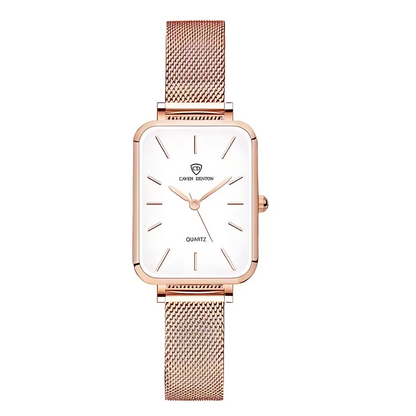 Minimalist Quartz Women's Watch with Square Dial and Mesh Band – Elegant Rose Gold Design, Water Resistant 3ATM 0