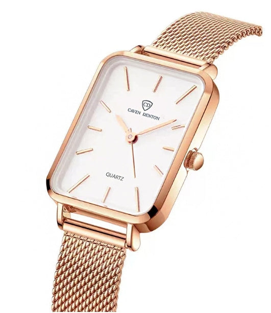 Minimalist Quartz Women's Watch with Square Dial and Mesh Band – Elegant Rose Gold Design, Water Resistant 3ATM 4
