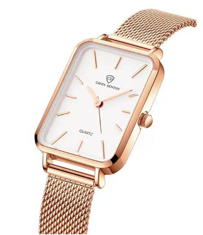 Minimalist Quartz Women's Watch with Square Dial and Mesh Band – Elegant Rose Gold Design, Water Resistant 3ATM 4