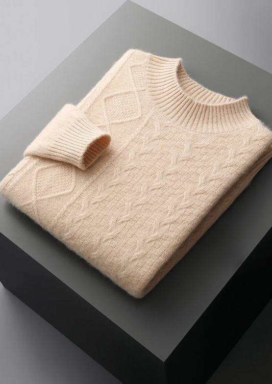 Mockneck Sweater Gray Jacquard Extra-Fine Merino Wool