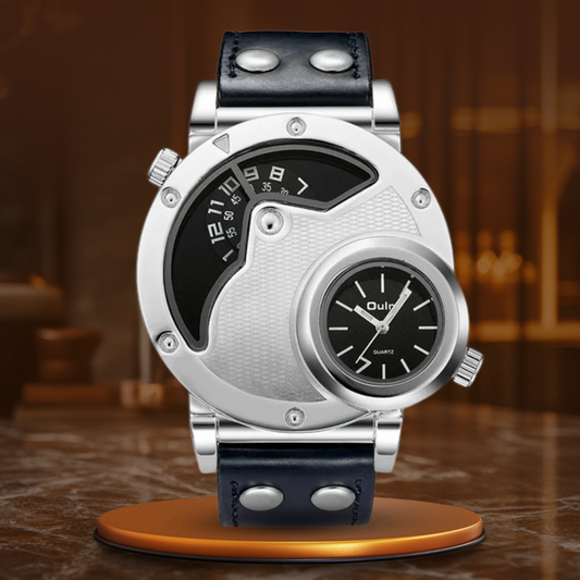 Multi-Time Zone Leather Strap Watch with Quartz Movement – Stylish and Durable for Modern Men 0
