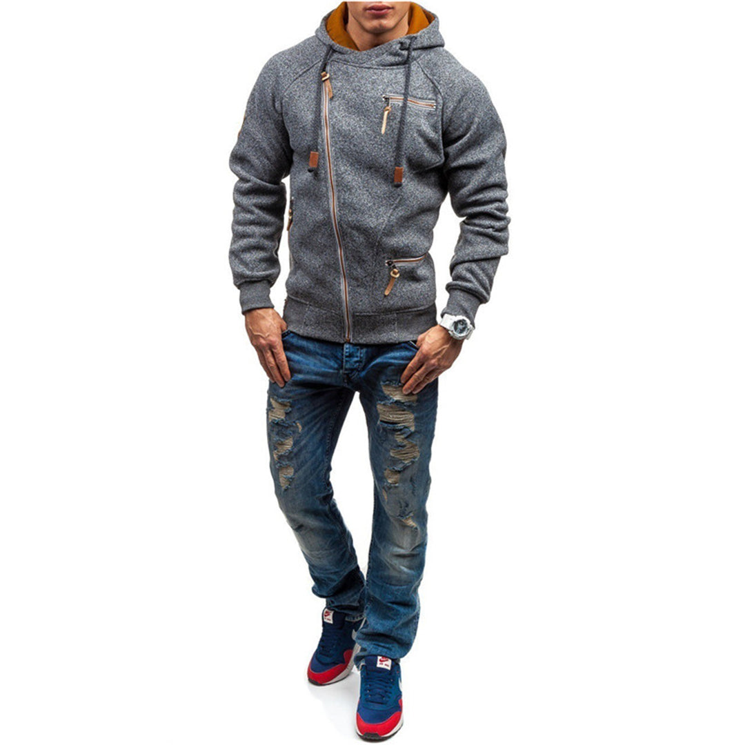 Men's Asymmetrical Zip Hooded Jacket - Stylish & Functional Outerwear for Everyday Wear