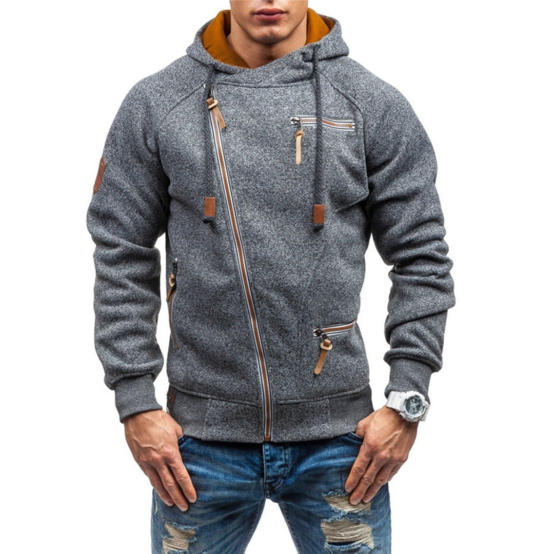 Men's Asymmetrical Zip Hooded Jacket - Stylish, Trendy Outerwear for Casual and Active Wear
