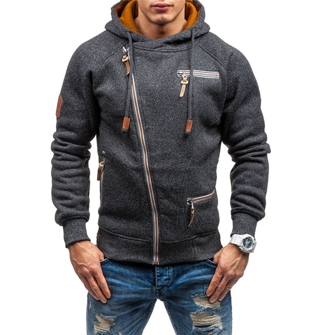 Men's Asymmetrical Zip Hooded Jacket - Stylish & Versatile Outerwear for Trendy Looks and Comfort