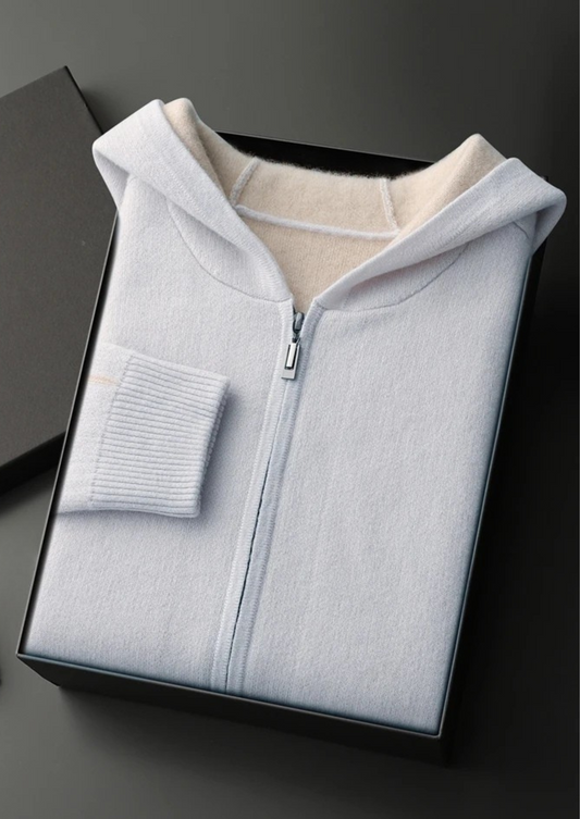 Premium Cashmere Two-Tone Zipper Hoodie