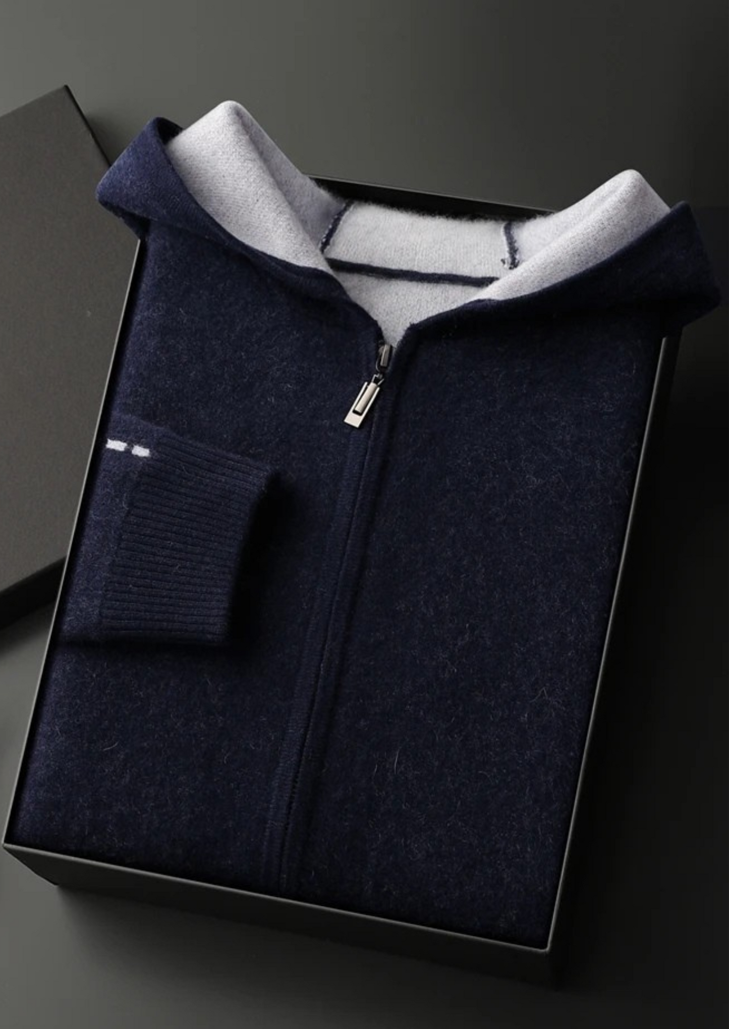 Premium Cashmere Two-Tone Zipper Hoodie