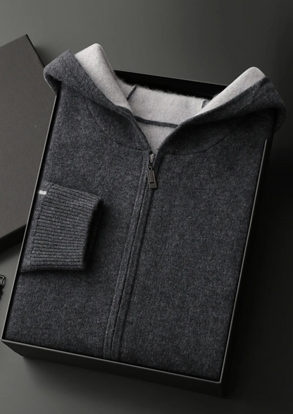 Premium Cashmere Two-Tone Zipper Hoodie