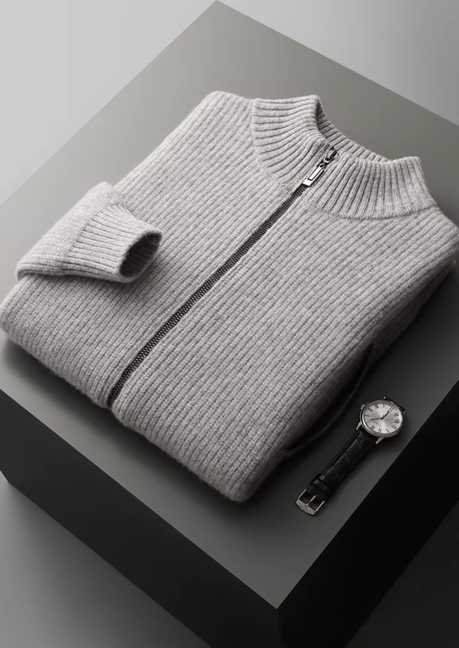 Ribbed Cardigan Grey Extra-Fine Merino Wool 0